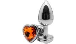 Анальная пробка с кристаллом Butt Plug Heart - Amber 7см*2,8см