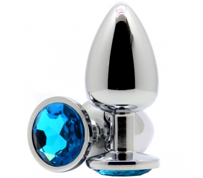 Анальная пробка с кристаллом Butt Plug Large Silver-Aquamarine 9,6см*4см
