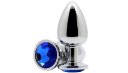 Анальная пробка с кристаллом Butt Plug Large Silver-Blue 9,6см*4см