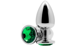 Анальная пробка с кристаллом Butt Plug Large Silver-Green 9,6см*4см