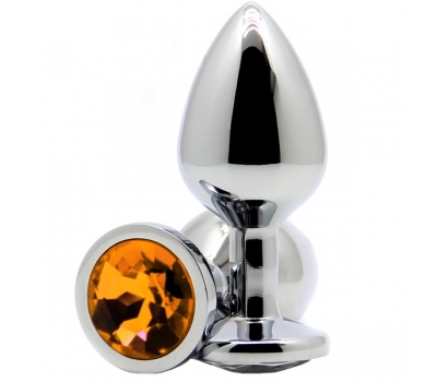 Анальная пробка с кристаллом Butt Plug Medium Silver-Amber