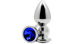 Анальная пробка с кристаллом Butt Plug Medium Silver-Blue 8см*3,4см