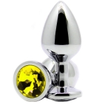 Анальная пробка с кристаллом Butt Plug Medium Silver-Yellow 8см*3,4см