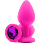 Силиконовая пробка с камнем Medium Butt Plug Pink-Barbie