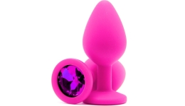 Силиконовая пробка с камнем Medium Butt Plug Pink-Barbie
