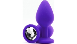 Силиконовая пробка с камнем Medium Butt Plug Purple-Clear
