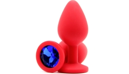 Силиконовая пробка с камнем Medium Butt Plug Red-Blue 8см*3,5см