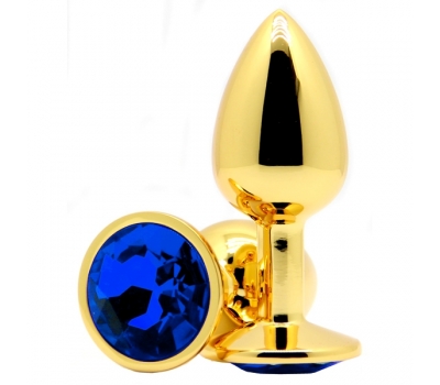 Золотая анальная пробка Butt Plug Gold - Blue