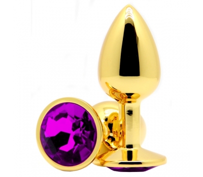 Золотая анальная пробка Butt Plug Gold-Purple