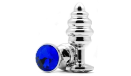Анальное украшение Ribber Butt-Plug Silver Blue 7см*3см