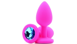 Силиконовая пробка с камнем Small Butt Plug Pink-Aqua 7см*2,7см