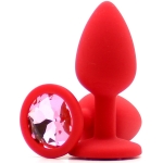 Силиконовая пробка с камнем Small Butt Plug Red-Pink