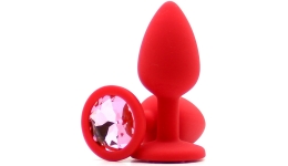 Силиконовая пробка с камнем Small Butt Plug Red-Pink