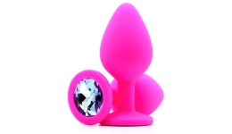 Силиконовая пробка с камнем Medium Butt Plug Pink-Aqua 8см*3,5см