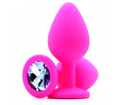 Силиконовая пробка с камнем Medium Butt Plug Pink-Aqua 8см*3,5см
