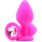 Силиконовая пробка с камнем Medium Butt Plug Pink-Pink 8см*3,5см