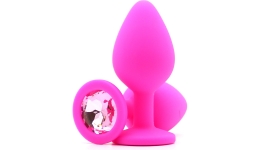 Силиконовая пробка с камнем Medium Butt Plug Pink-Pink 8см*3,5см