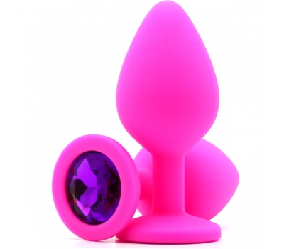 Силиконовая пробка с камнем Medium Butt Plug Pink-Purple 8см*3,5см