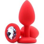 Силиконовая пробка с камнем Small Butt Plug Red-Aqua 7см*2,7см