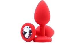 Силиконовая пробка с камнем Small Butt Plug Red-Aqua 7см*2,7см