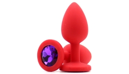 Силиконовая пробка с камнем Small Butt Plug Red-Purple 7см*2,7см