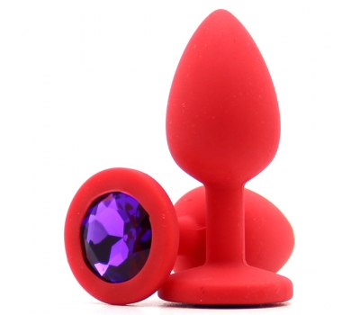 Силиконовая пробка с камнем Small Butt Plug Red-Purple 7см*2,7см
