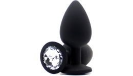 Анальная втулка с камнем Large Butt Plug Black-Clear 9,5см*4см