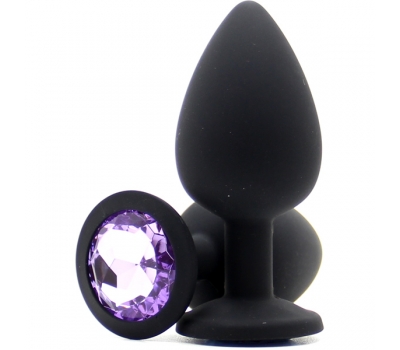 Анальная втулка с камнем Large Butt Plug Black-Liliac 9,5см*4см