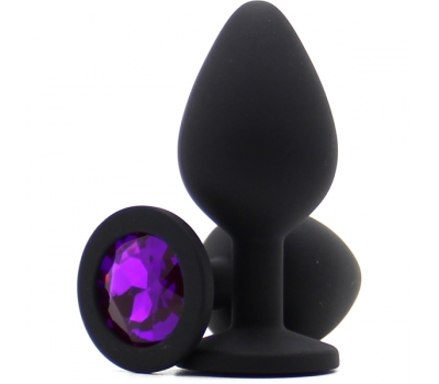 Силиконовая пробка с камнем Medium Butt Plug Black-Purple 8см*3,5см