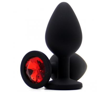 Силиконовая пробка с камнем Medium Butt Plug Black-Red 8см*3,5см