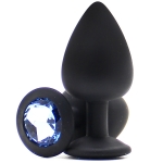 Анальная втулка с камнем Large Butt Plug Black-Aqua 9,5см*4см