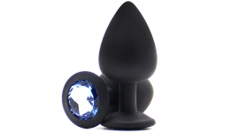 Анальная втулка с камнем Large Butt Plug Black-Aqua 9,5см*4см