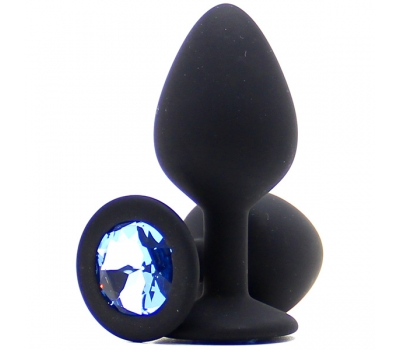 Силиконовая пробка с камнем Medium Butt Plug Black-Aqua 8см*3,5см