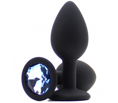 Силиконовая пробка с камнем Small Butt Plug Black-Aqua 7см*2,7см