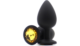 Анальная втулка с камнем Large Butt Plug Black-Amber 9,5см*4см