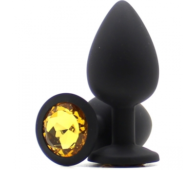 Анальная втулка с камнем Large Butt Plug Black-Amber 9,5см*4см