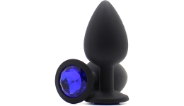 Анальная втулка с камнем Large Butt Plug Black-Blue 9,5см*4см