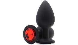 Анальная втулка с камнем Large Butt Plug Black-Red 9,5см*4см