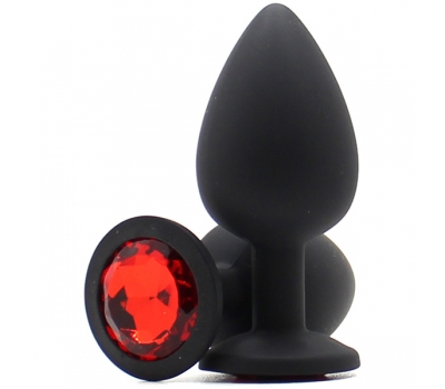 Анальная втулка с камнем Large Butt Plug Black-Red 9,5см*4см