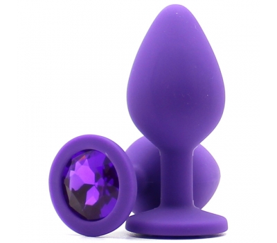 Силиконовая пробка с камнем Medium Butt Plug Purple-Purple 8см*3,5см