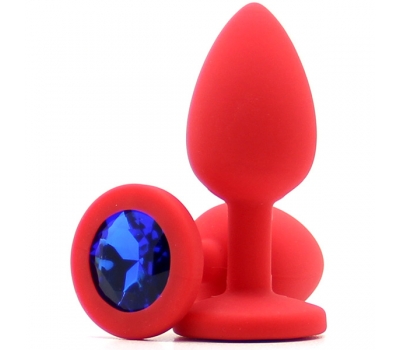 Силиконовая пробка с камнем Small Butt Plug Red-Blue 7см*2,7см