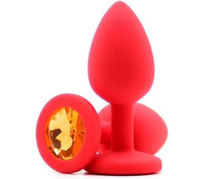 Силиконовая пробка с камнем Small Butt Plug Red-Amber 7см*2,7см