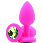 Силиконовая пробка с камнем Small Butt Plug Pink-Light Green