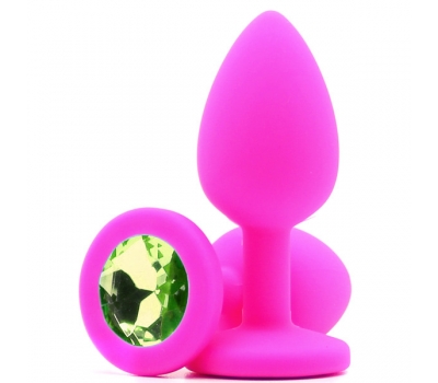 Силиконовая пробка с камнем Small Butt Plug Pink-Light Green