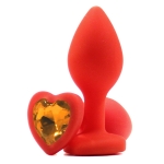 Силиконовая втулка со стразой сердцем Heart Plug Red-Amber 7,5см*2,8см