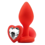 Силиконовая втулка со стразой сердцем Heart Plug Red-Clear 7,5см*2,8см