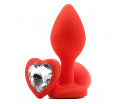 Силиконовая втулка со стразой сердцем Heart Plug Red-Clear 7,5см*2,8см