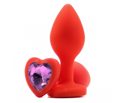Силиконовая втулка со стразой сердцем Heart Plug Red-Liliac 7,5см*2,8см