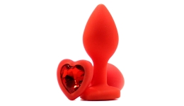 Силиконовая втулка со стразой сердцем Heart Plug Red-Red 7,5см*2,8см