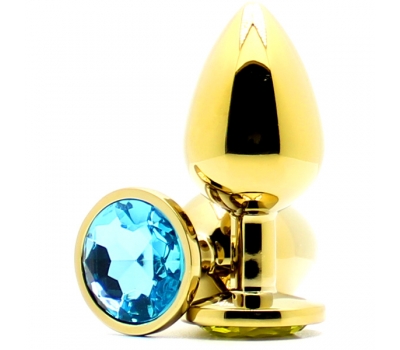 Анальная пробка с кристаллом Gold Butt Plug Large Aqua